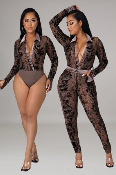 Autumn Snake Print Bodysuit Pant Set