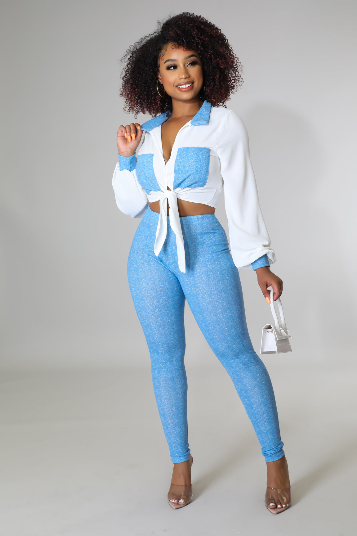 I Am Fearless Two Piece Pants Set (White and Blue)