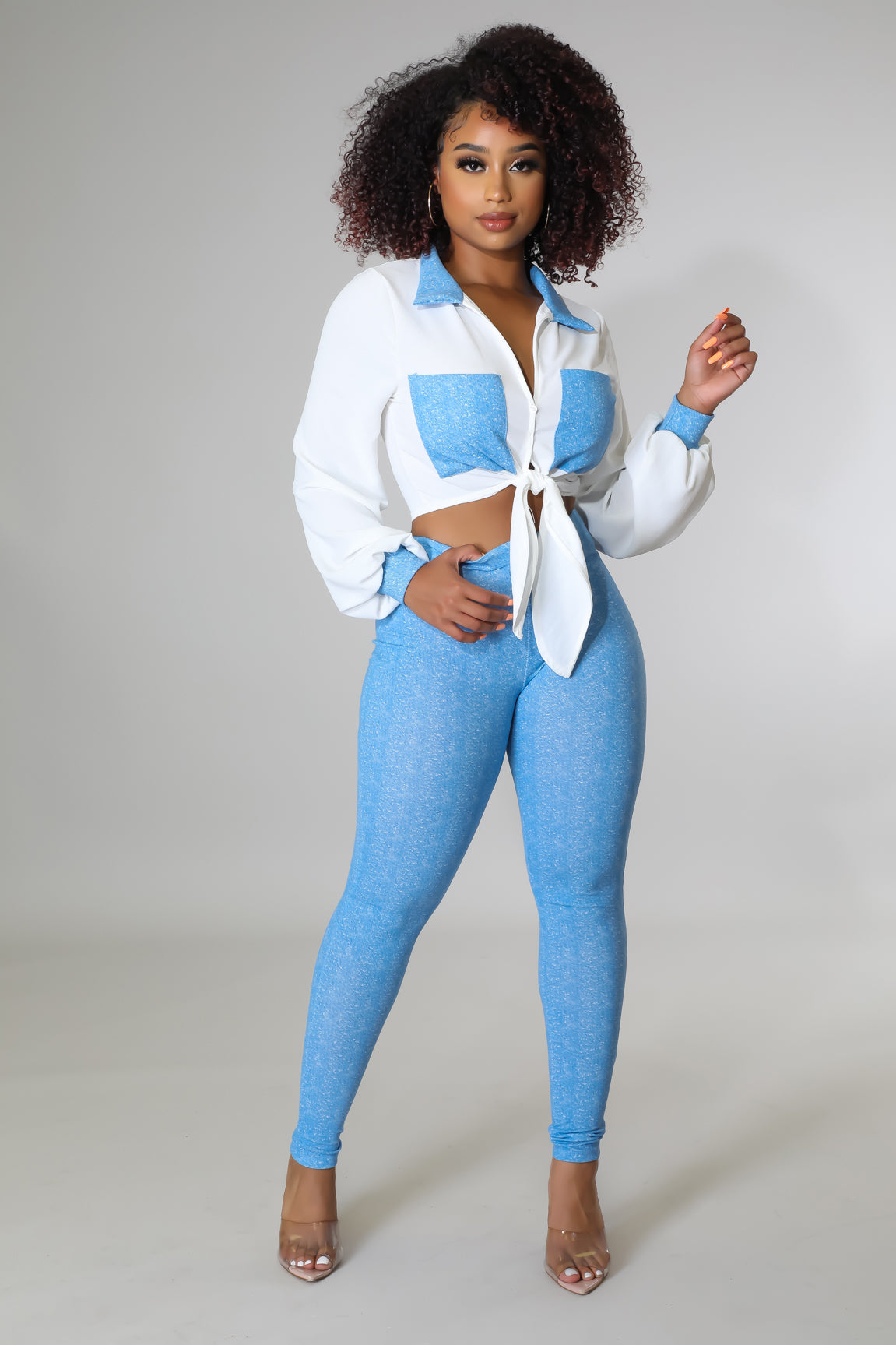 I Am Fearless Two Piece Pants Set (White and Blue)