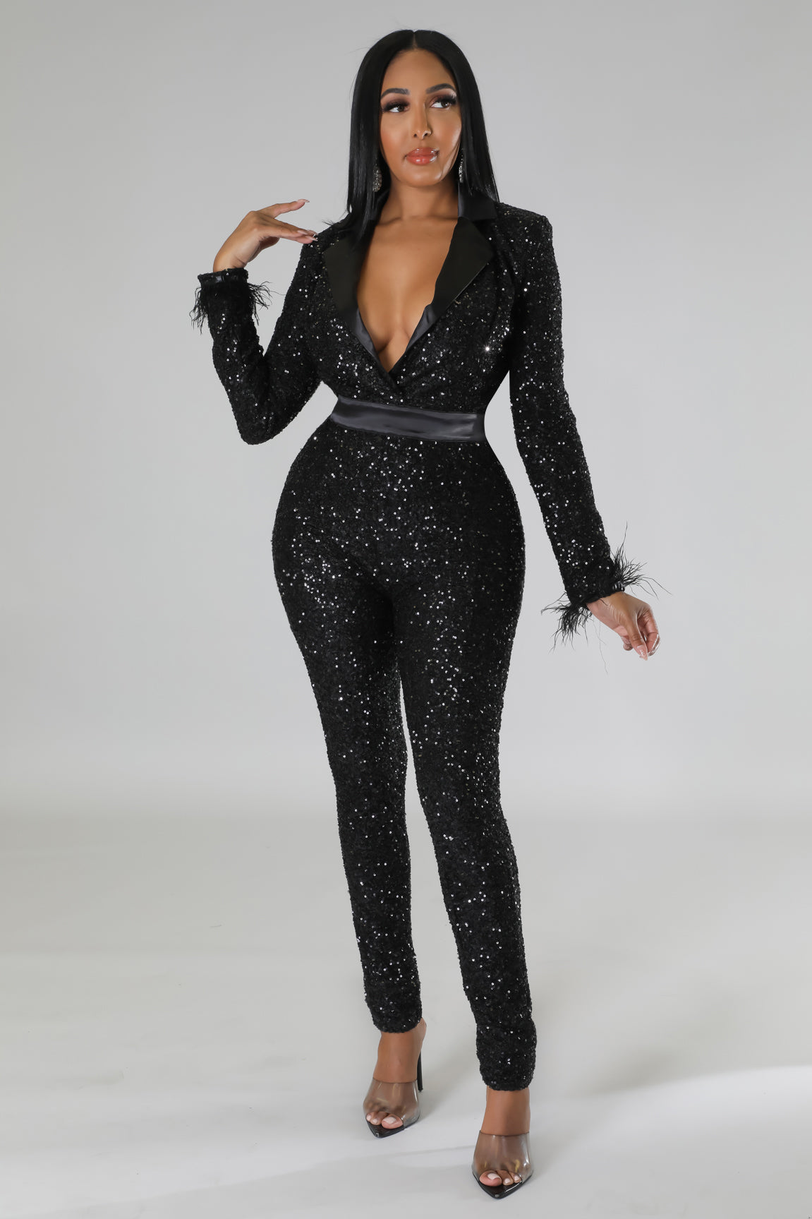 It's My Time To Shine Sequin Jumpsuit Black