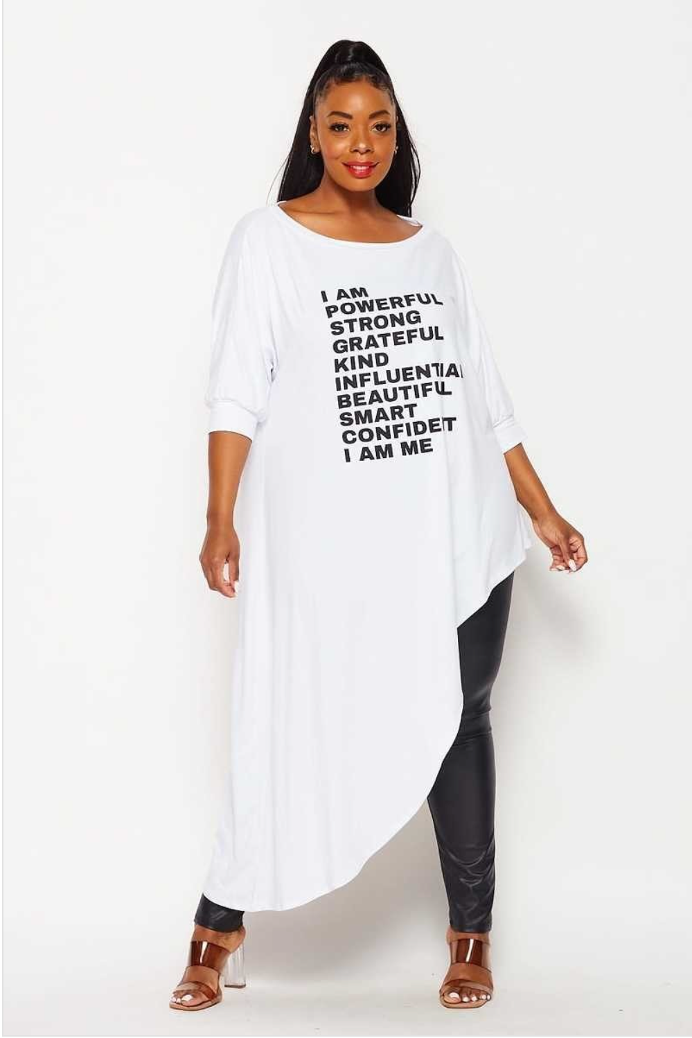 I Am Me Shirt Dress  Plus Size  (White)