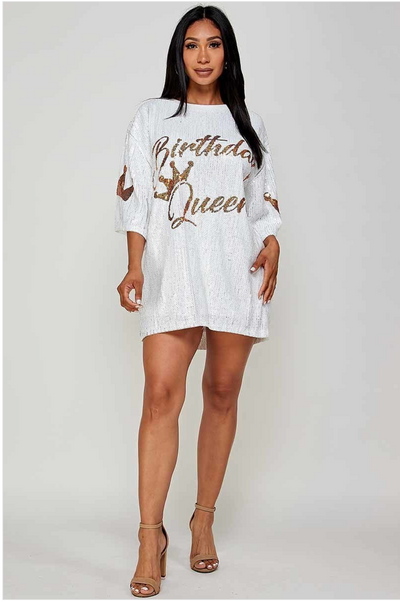 Birthday Queen Shirt Dress Plus size (White)