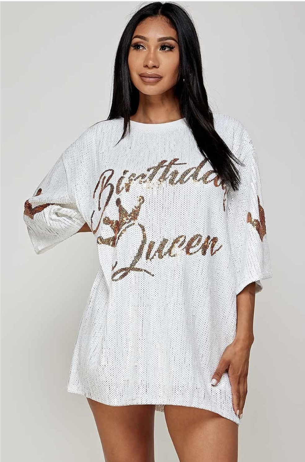 Birthday Queen Shirt Dress Plus size (White)